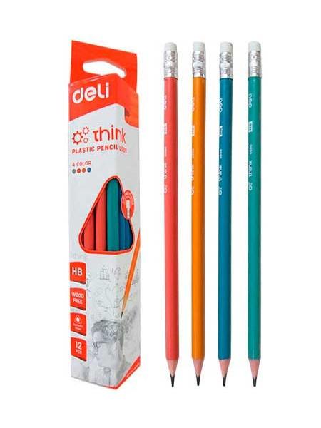 DELI Карандаш чернографитный пластиковый трехгранный HB с ластиком Think