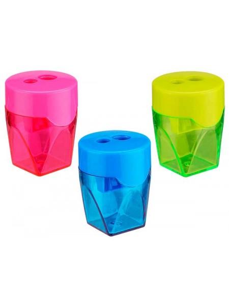 DELI Точилка с контейнером, 2 отверстия, ассорти