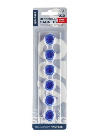 ГЛОБУС Набор магнитов неодимовых 20 мм 6 шт. прозрачно-синие (блистер)