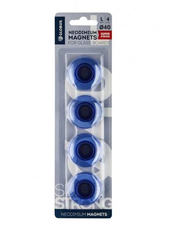 ГЛОБУС Набор магнитов неодимовых 40 мм 4 шт. прозрачно-синие (блистер)