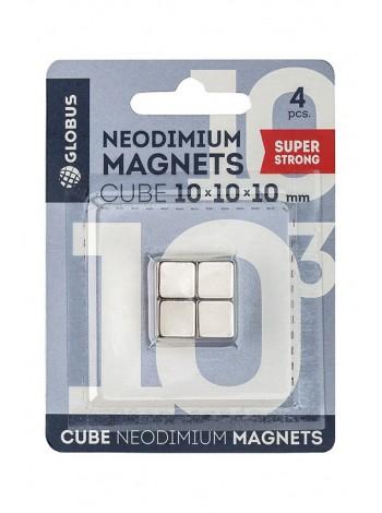 ГЛОБУС Набор магнитов неодимовых куб 10*10*10 мм 4 шт. (блистер)