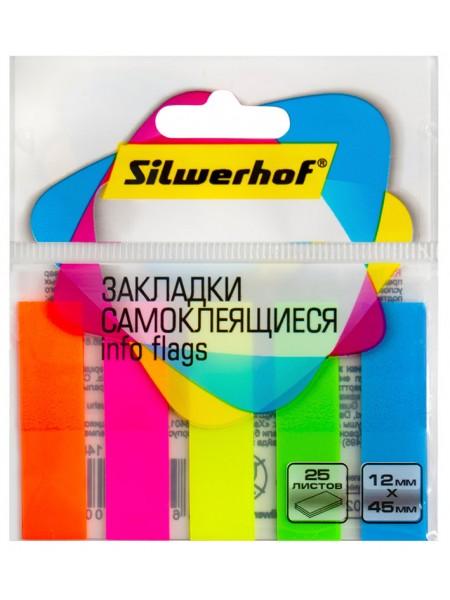 SILWERHOF Закладки пластиковые 45*12, неон, 5 цветов по 25л SILWERHOF Закладки пластиковые 45*12, неон, 5 цветов по 25л