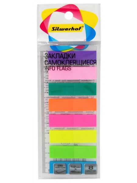 SILWERHOF Закладки пластиковые 45*12, неон, 8 цветов по 25л SILWERHOF Закладки пластиковые 45*12, неон, 8 цветов по 25л