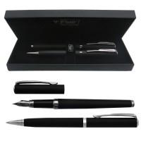 Flair Набор ручек (перо+шарик) в футляре Р-11, GOLDEN EYE, черный/серебро
