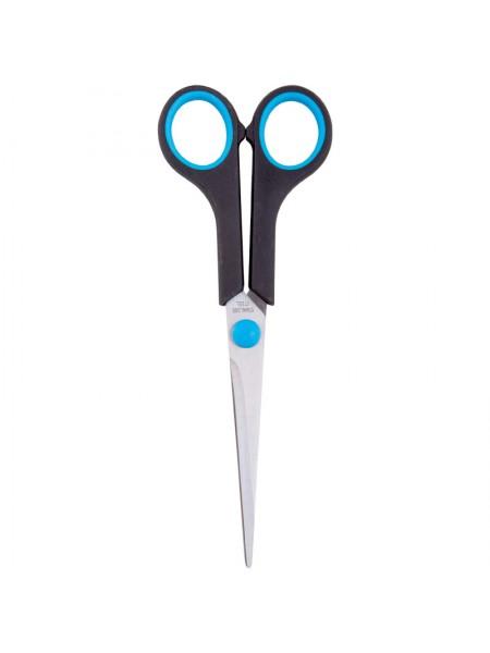 OfficeSpace Ножницы 17,1см, эргономичные ручки, черные с синими вставками, ПВХ чехол с европодвесом OfficeSpace Ножницы 17,1см, эргономичные ручки, черные с синими вставками, ПВХ чехол с европодвесом