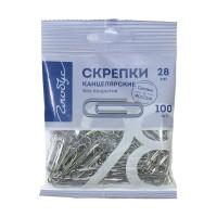 ГЛОБУС Скрепки канцелярские 28 мм, в пакете с европодвесои, 100 шт/уп