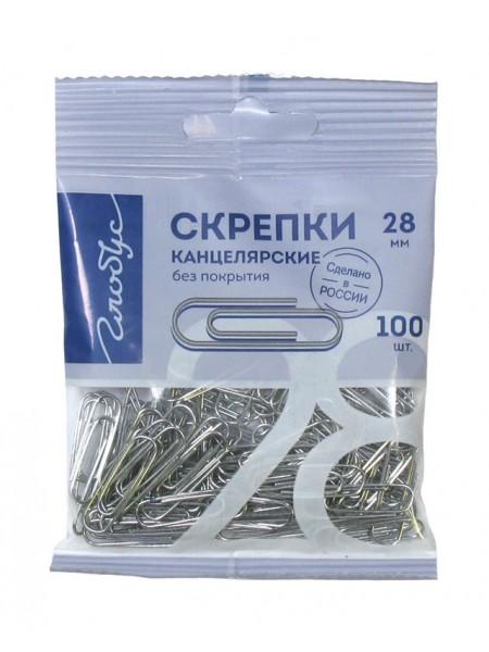 ГЛОБУС Скрепки канцелярские 28 мм, в пакете с европодвесои, 100 шт/уп ГЛОБУС Скрепки канцелярские 28 мм, в пакете с европодвесои, 100 шт/уп