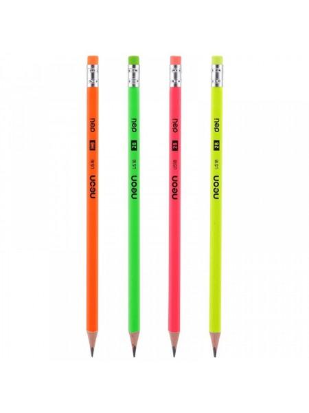 DELI Карандаш чернографитный трехгранный 2B с ластиком NEON