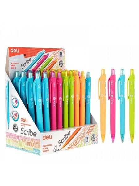 DELI Карандаш механический, 0,7мм, трёхгранный, с ластиком, ассорти