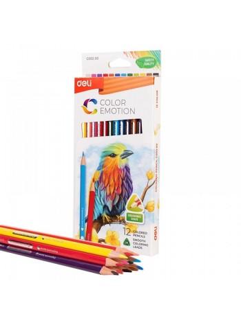 DELI Карандаши цветные деревянные, трёхгранные, 12цв