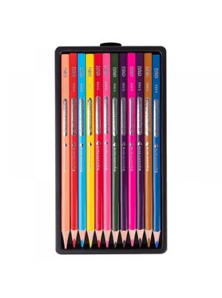 DELI Карандаши цветные деревянные, трёхгранные, 12цв