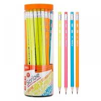 DELI Карандаш чернографитный Scribe, 188мм, 2B, с ластиком, неон ассорти